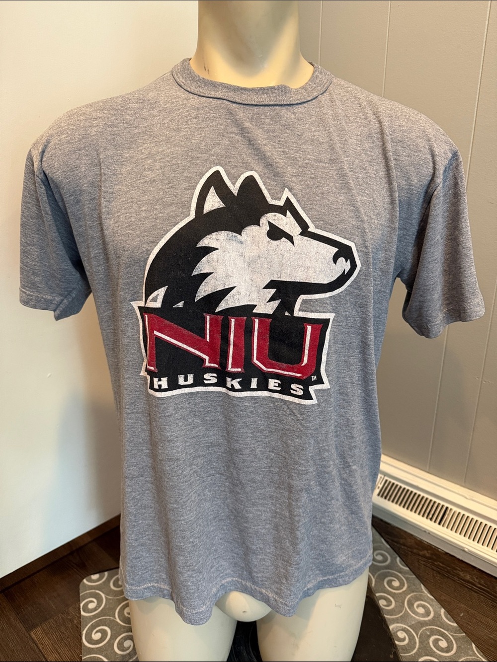 E Russell Athletic Gray NIU Huskies Graphic Tee with Maroon Logo